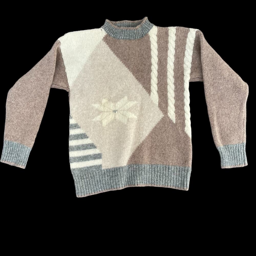 Peter G General Store Wool Sweater Neutral Earth Tone Vtg L Craft FLAWED READ